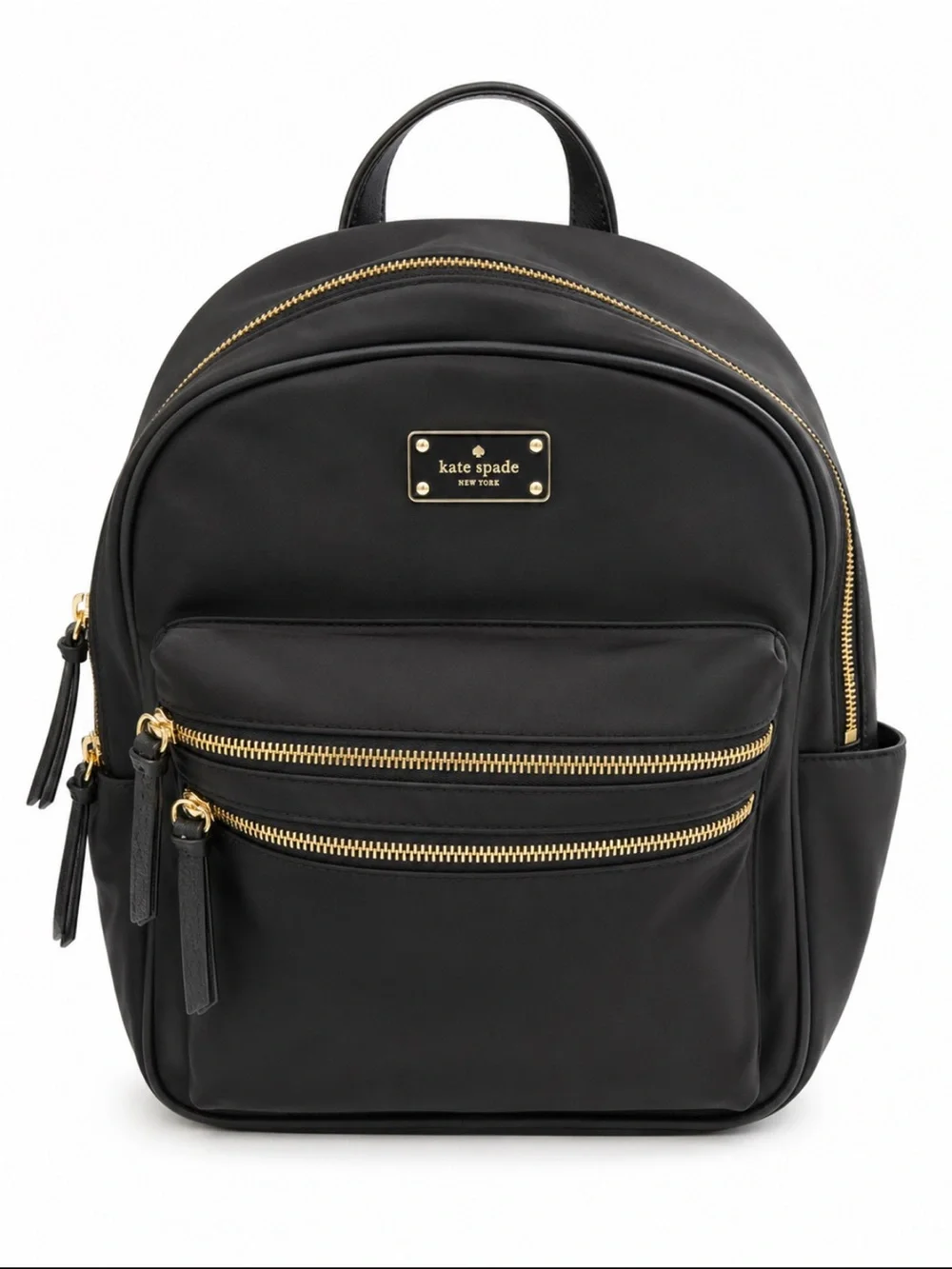 Kate Spade New York Black Nylon Backpack Gold Zip Travel Bag